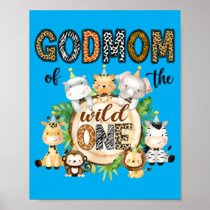 Godmom Of The Wild One 1st Birthday Kids Safari Poster