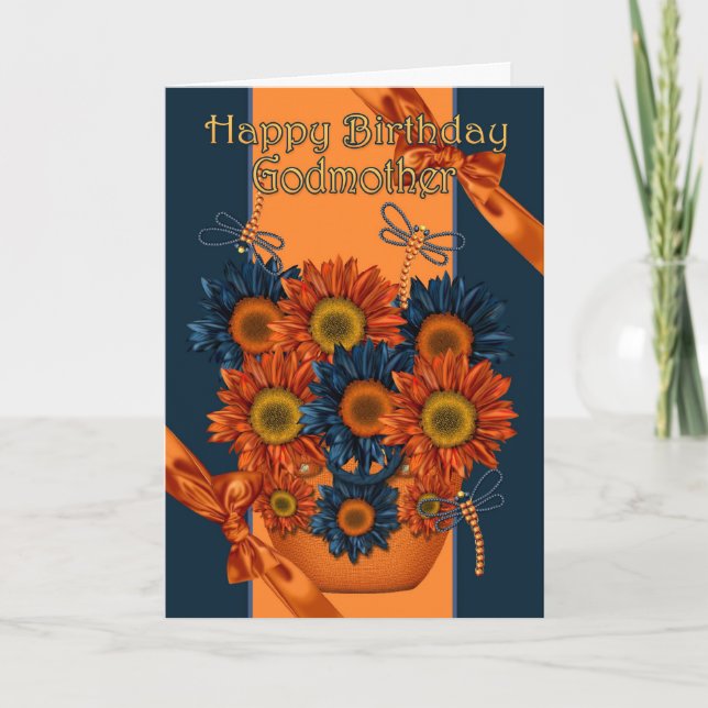 Godmother Birthday Card - Sunflower And Dragonfly (Front)