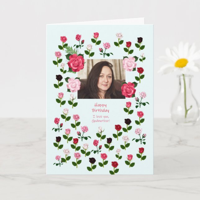 Godmother, Birthday, Roses Card (Small Plant)