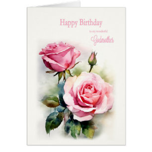Godmother Birthday Roses Painted Watercolor 