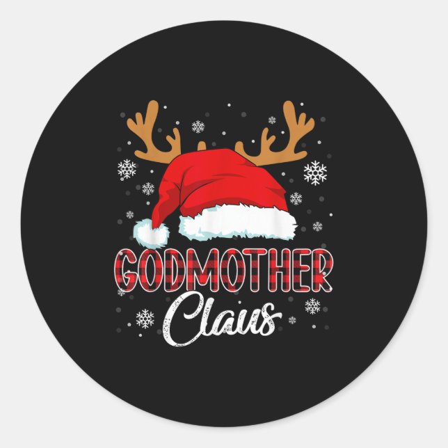 Godmother Claus Santa Christmas Red Plaid Matching Classic Round Sticker (Front)