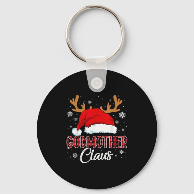 Godmother Claus Santa Christmas Red Plaid Matching Key Ring (Front)