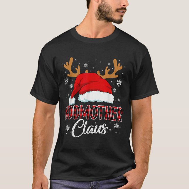 Godmother Claus Santa Christmas Red Plaid Matching T-Shirt (Front)