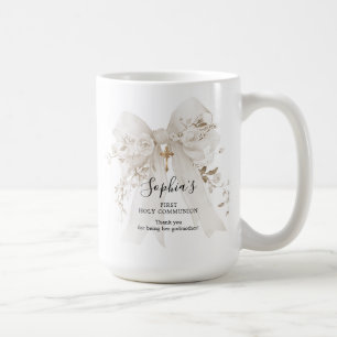Godmother Gift First Communion White Bow Roses Coffee Mug