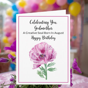 Godmother Happy August Birthday Purple Poppy  Card