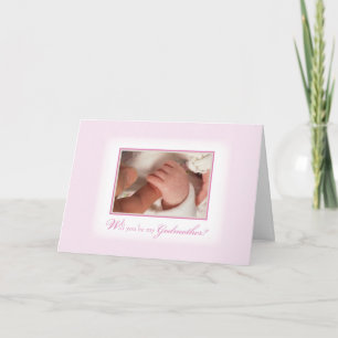 Godmother Invitation with Baby Girl Hands, Pink