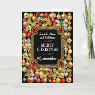 Godmother Merry Christmas with Ornaments Holiday Card