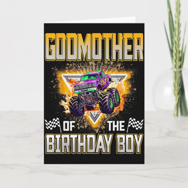 Godmother Of The Birthday Boy Monster Truck Birthd Card (Front)