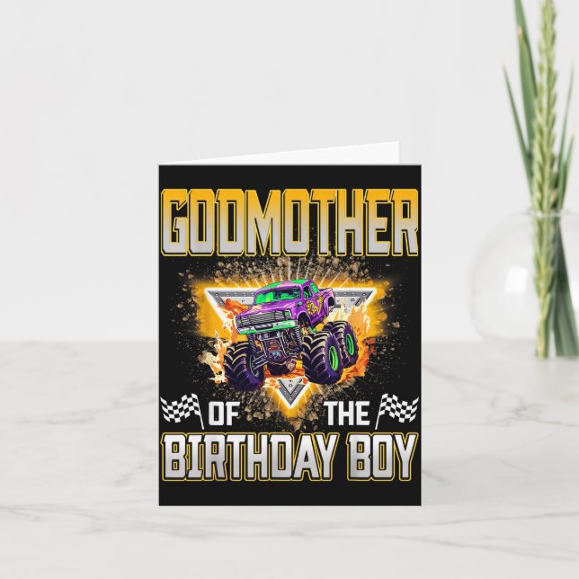 Godmother Of The Birthday Boy Monster Truck Birthd Card (Front)