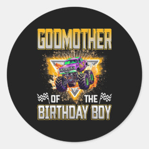 Godmother Of The Birthday Boy Monster Truck Birthd Classic Round Sticker