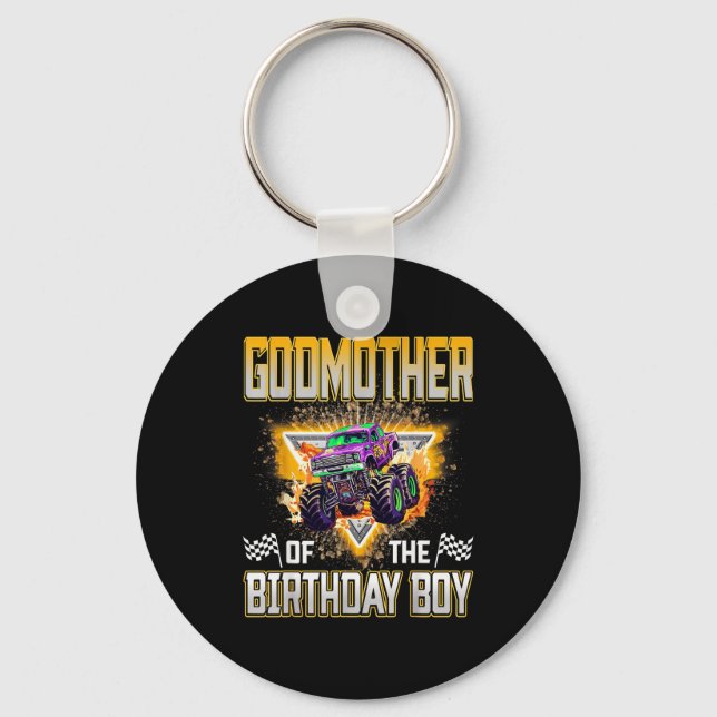 Godmother Of The Birthday Boy Monster Truck Birthd Key Ring (Front)