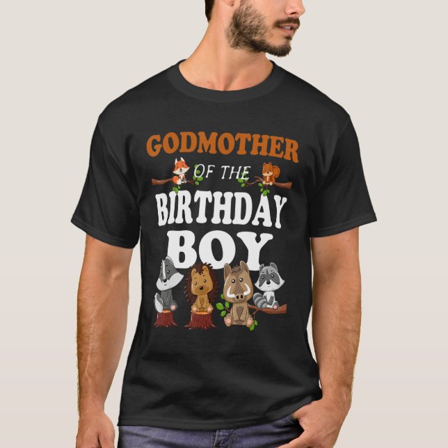 Godmother Of The Birthday Boy Woodland Party Match T-Shirt (Front)