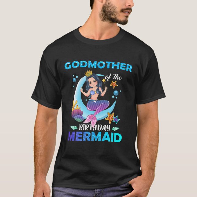 Godmother Of The Birthday Mermaid Matching Family T-Shirt (Front)