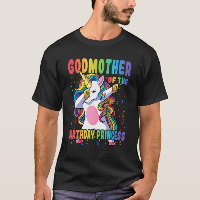 Godmother Of The Birthday Princess Dabbing Unicorn T-Shirt (Front)