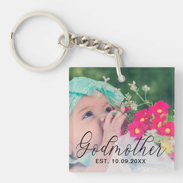 Godmother Personalized Year Established Photo Key Ring (Front)