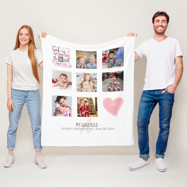 GODMOTHER PHOTO COLLAGE Gift with verse can edit Fleece Blanket (In Situ)