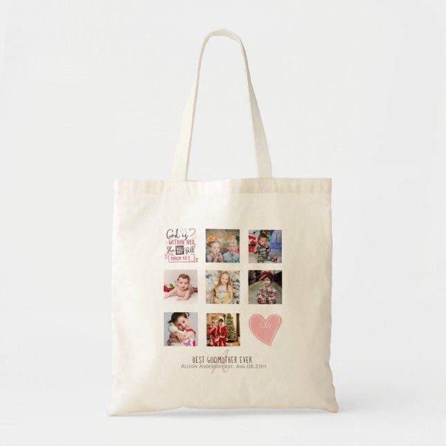 GODMOTHER PHOTO COLLAGE Gift with verse can edit Tote Bag (Front)