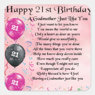 Godmother poem - 21st Birthday design Square Sticker