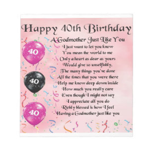 Godmother poem - 40th Birthday Design Notepad