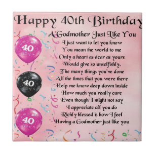 Godmother poem - 40th Birthday Design Tile