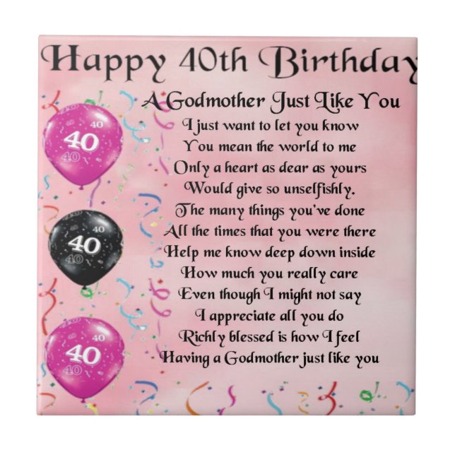 Godmother poem - 40th Birthday Design Tile (Front)