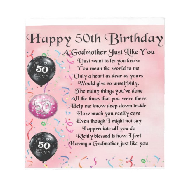 Godmother poem - 50th Birthday Design Notepad (Front)