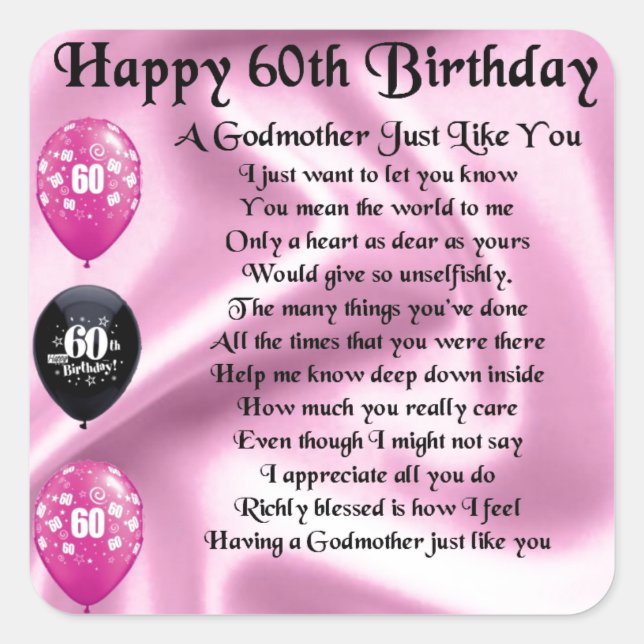 Godmother Poem - 60th Birthday Design Square Sticker (Front)