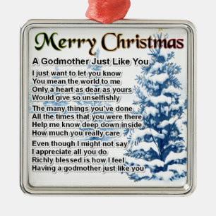 Godmother poem - christmas design metal tree decoration