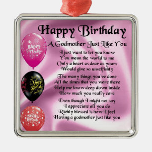 Godmother poem - Happy Birthday Design Metal Tree Decoration