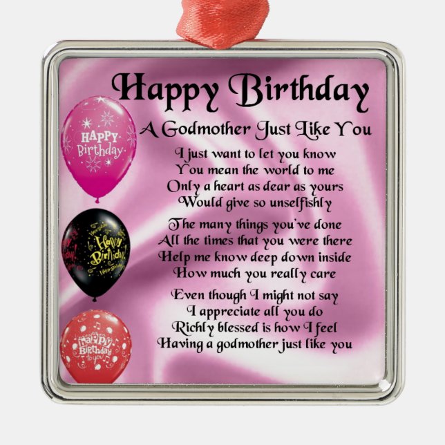 Godmother poem - Happy Birthday Design Metal Tree Decoration (Front)