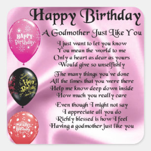 Godmother poem - Happy Birthday Design Square Sticker
