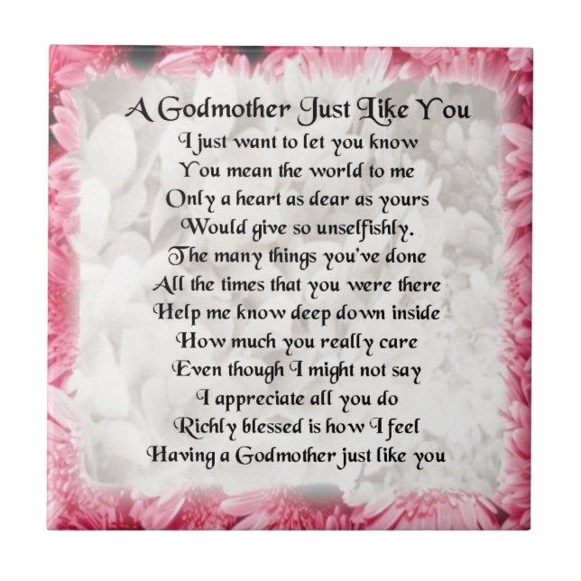Godmother poem - Pink Floral design Tile (Front)