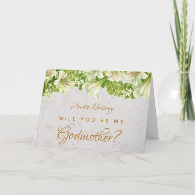 Godmother Proposal Floral Lilies Marble Card (Front)