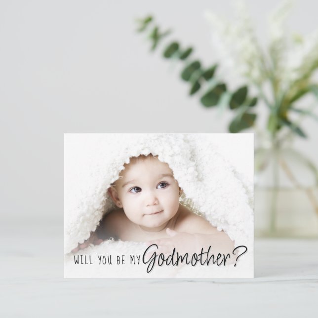 Godmother Proposal | Simple Classic Script 2 Photo Postcard (Standing Front)