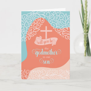 Godmother Request Orange and Blue with Cross Card