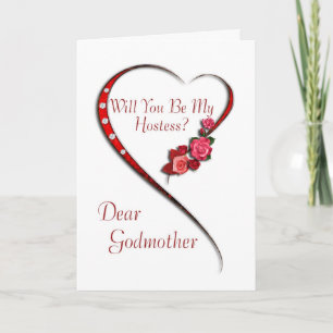 Godmother, Swirling heart Hostess invited Thank You Card