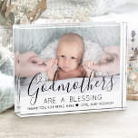 Godmother Thank You Baptism or Christening Modern Photo Block<br><div class="desc">A thoughtful way to thank your baby's godmother is to give her a stylish photo gift of her godchild that she can save as a keepsake. All pictures and wording are simple to personalise, including quote that reads "Godmothers are a blessing, thank you for being mine." (IMAGE PLACEMENT TIP: An...</div>