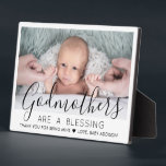 Godmother Thank You Baptism or Christening Photo Plaque<br><div class="desc">A thoughtful way to thank your baby's godmother is to give her a stylish photo gift of her godchild that she can save as a keepsake. All pictures and wording are simple to personalise, including quote that reads "Godmothers are a blessing, thank you for being mine." (IMAGE PLACEMENT TIP: An...</div>