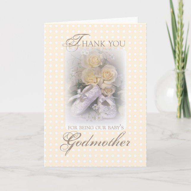 Godmother Thank You with Baby Shoes & Yellow Rose Card (Front)