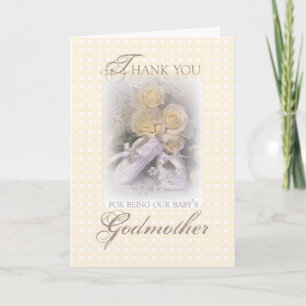 Godmother Thank You with Baby Shoes & Yellow Rose Card