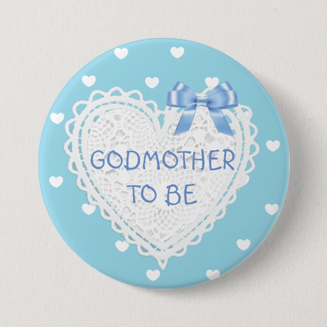 Godmother to be blue hearts Baby Shower Button (Front)