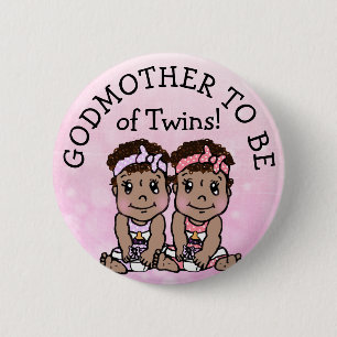 Godmother to be of Twins, Ethnic Baby Shower 6 Cm Round Badge