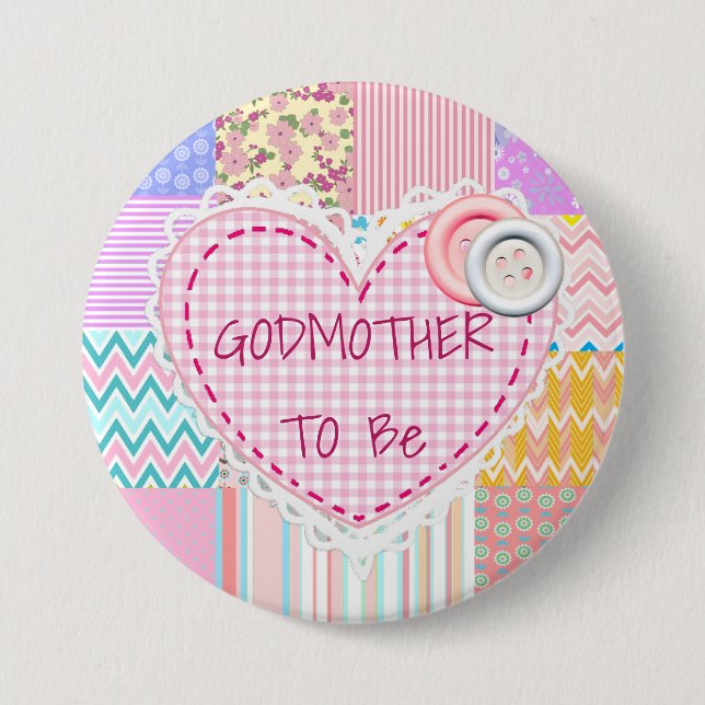 Godmother To Be Quilted Heart Baby Shower Button (Front)