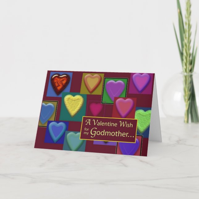 Godmother Valentine Blocks of Hearts Holiday Card (Front)