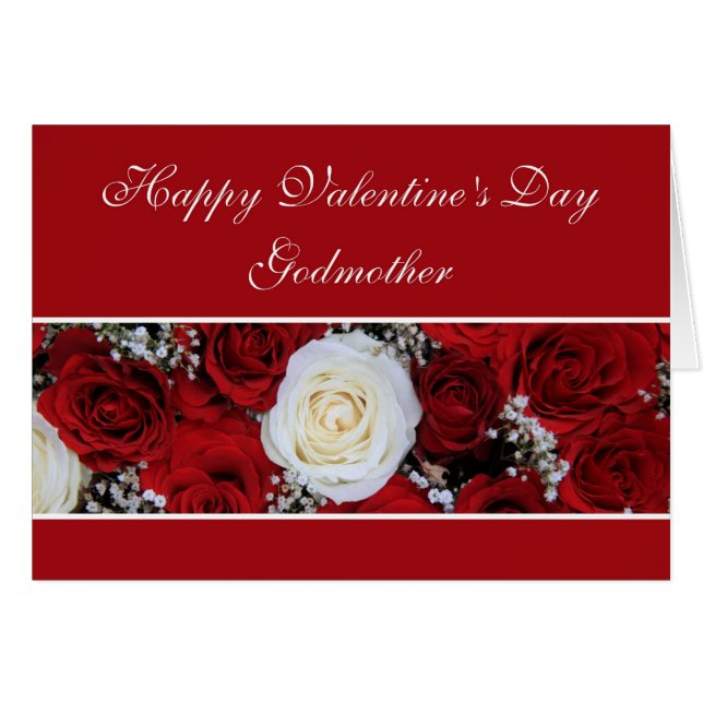 Godmother Valentine's Day red and white roses (Front Horizontal)