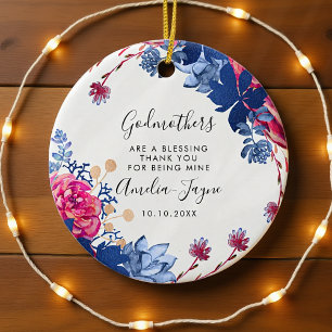 Godmothers Are a Blessing Floral Photo Ceramic Tree Decoration