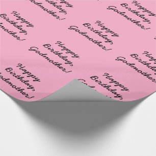 Godmother's Birthday, black on pink gift wrap. Wrapping Paper