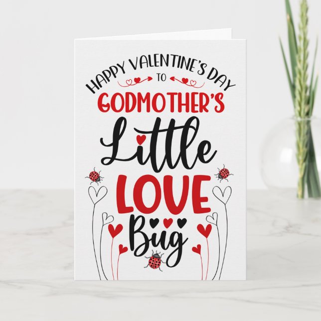 Godmother's Little Love Bug Valentine Holiday Card (Front)