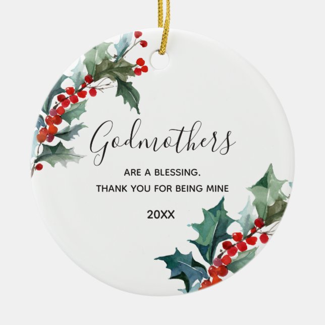 Godmothers Red Floral Christmas Ceramic Tree Decoration (Front)