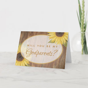 Godparent Proposal  Rustic Sunflower  Wood Card